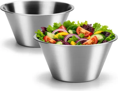 Produktbild von com-four® 2-teiliges Schüssel-Set aus Edelstahl - stapelbare Salatschale
