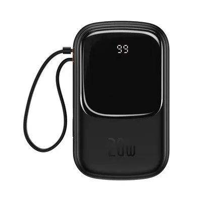 Zdjęcie produktu dla Powerbank Baseus Qpow PRO z kablem Lightning, portem USB-C i USB, 20000mAh, 20W (czarny)