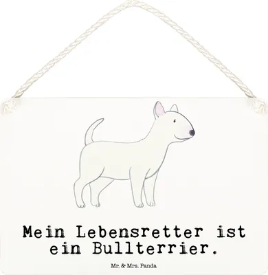 Produktbild von Mr. & Mrs. Panda Schild Bullterrier Lebensretter DIN A6 - Weiß - Geschenk, holzbild, Türschild, Deko Wandbild, kleine aufmerksamkeit, Holz