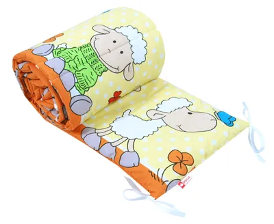 Produktbild von BabyLux Nestchen Bettumrandung 210x30 cm– Kopfschutz für Babybett, Beistellbett & Laufgitter – Weiche Gitterbett-Polsterung- Baumwolle 4. Orange Schaf