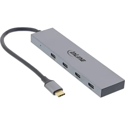 Produktbild von INLINE USB 3.2 Gen.2 Hub USB Typ-C zu 4 Port Typ-C OTG Aluminiumgehaeuse ohne Netzteil grau