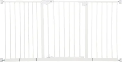 Imagen del producto de Puerta de seguridad, con anchura ajustable, estructura metálica duradera, color blanco, 147,5 x 76,2 cm