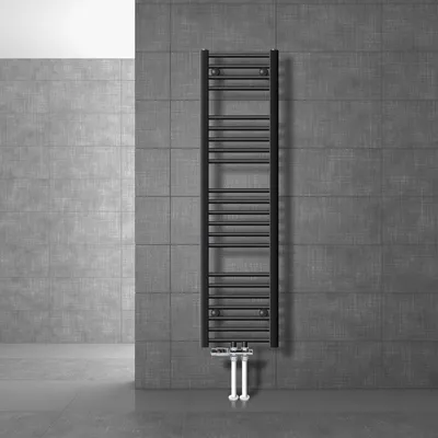 Obrázok produktu pre LuxeBath Kúpeľňový radiátor stredové pripojenie 300 x 1400 mm antracitový priamy s termostatom pripojenie cez podlahový radiátor, bez vykurovacieho telesa