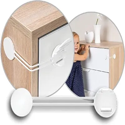 Produktbild von PolkaHome® Multifunktionale Kindersicherung für Schrank, Schublade, Kühlschrank – Weiß – 12x3x9 cm