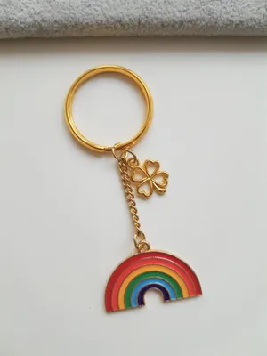 Produktbild von Goldener Schlüsselanhänger Bunter Regenbogenklee Lgbt