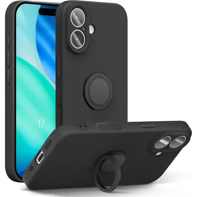 Image de Coque pour iPhone 17, Protection Silicone Liquide Slim Léger avec Anneau Rotatif Noir