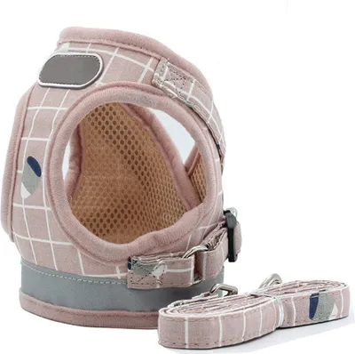 Produktbild von Hundeweste Geschirr und Leine Set, Atmungsaktiver Reflektierender Brustgurt für kleine Haustiere für das Outdoor-Training beim Gehen (Rosa, S)