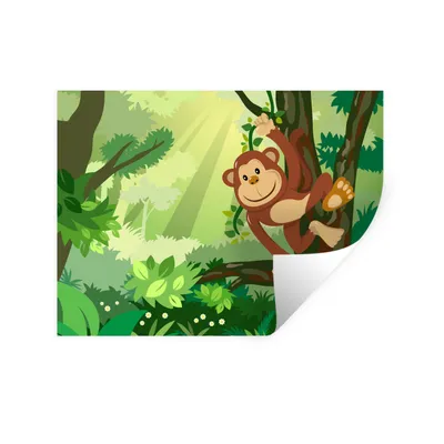 Produktbild von MuchoWow® Wandtattoo Wandsticker Wandaufkleber Affe - Dschungel - Jungen - Mädchen - Blumen - Kinder 80x60 cm Selbstklebend und Repositionierbar - Faltenfrei