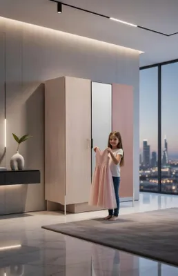 Immagine prodotto di Armadio rosa e bianco con specchio per camera da letto e corridoio