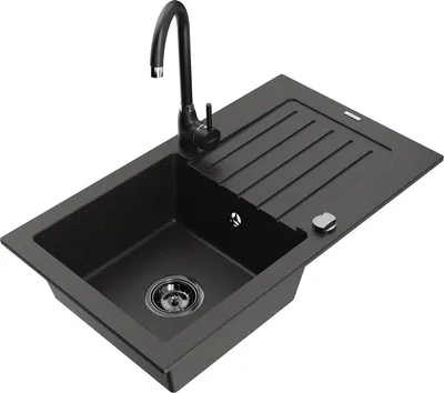 Produktbild von Mexen Pablo 1 Becken-Granitspüle mit Abtropffläche und Mischbatterie Telma, Schwarz/Gold - 6510-75-670200-70-B
