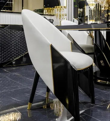 Immagine prodotto di Elegante set da pranzo in bianco e nero: tavolo da pranzo con 4 sedie
