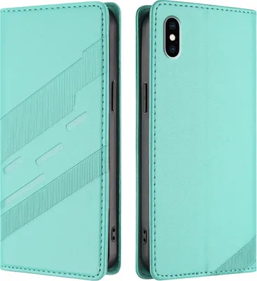 Produktbild von Hülle für iPhone XS Max, Kunstleder Brieftaschen Handyhülle mit Kartenfach und Standfunktion Türkis