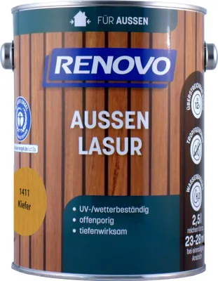 Produktbild von RENOVO Wetterlasur Wasserbasiert, für Außen 2,5 Farbwahl, Farbe:1411 Kiefer