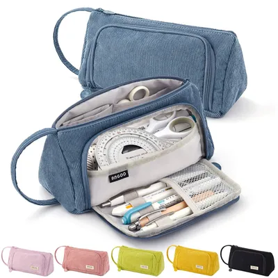 Image de Trousse pour filles, grande capacité, trousse pour adolescentes, pour stylos et crayons, pour l'école et le bureau (bleu)
