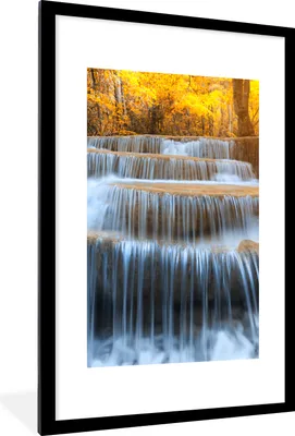 Produktbild von MuchoWow® Gerahmtes Poster Wasserfall - Natur - Bäume - Herbst - Landschaft 60x90 cm - Poster mit Schwarzem Bilderrahmen Wandposter Rahmen Foto Bilder - Dekoration - Wandposter Wohnzimmer - Hochwertig