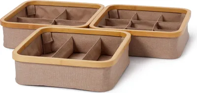 Produktbild von Lumaland Organizer mit Bambus-Rahmen - 3er-Set - 30 x 30 x 9 cm (3/4/9 Aufteilung) - Taupe