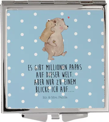 Produktbild von Mr. & Mrs. Panda Kosmetikspiegel Papa Bär - Blau Pastell - Geschenk, Muttertag, Taschenspiegel, Frauen Spiegel, Vatertag, Schminkspiegel klein, Sohn, Handspiegel, Onkel