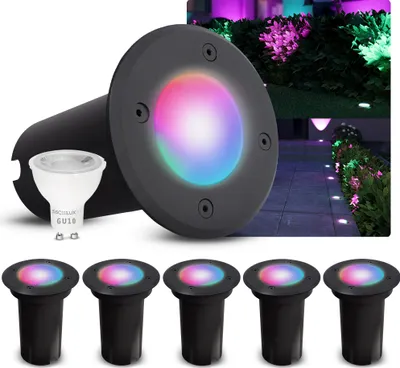 Produktbild von SSC-LUXon 6er-Set LED Bodeneinbaustrahler KALPA rund schwarz Bodenleuchte IP67 trittfest & befahrbar Smart LED RGB+W dimmbar