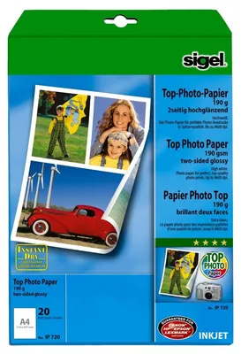Produktbild von SIGEL IP720 Inkjet Fotopapier Top, 2-seitig hochglänzend, 190 g/m², A4, 20 Blatt