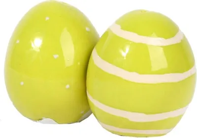 Zdjęcie produktu dla Zestaw Solniczka i Pieprzniczka w Kształcie Ceramicznych Jajek - Zielony Wielkanocny Akcent na Stół