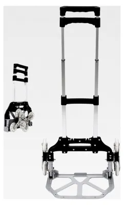 Produktbild von Klappbare Sackkarre, Treppensteiger mit drehbaren Dreiecksrädern und Bindeseil, Transportwagen aus Aluminiumlegierung, Einkaufstrolley Treppensteiger bis 70/75 kg