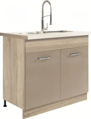 Produktbild von PREMIO 13D – Spülenunterschrank 90 cm, Beige Hochglanz