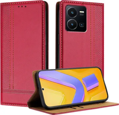 Produktbild von Handyhülle für Vivo Y35 4G Leder Flip Klappbare Schutzhülle mit Standfunktion Rot