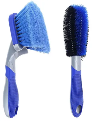 Zdjęcie produktu dla Szczotka do felg i opon - Zestaw 2 szt. - Miękkie włosie - Antypoślizgowy uchwyt - 26 cm i 28 cm