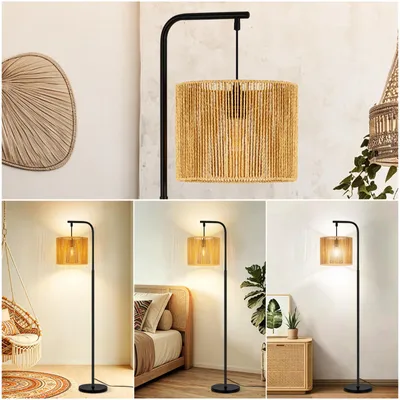 Zdjęcie produktu dla ZMH Lampa stojąca do salonu Boho Lampa stojąca Czarna Lampa stojąca Lampa z abażurem Lampa do salonu E27 1 płomień Lampa łukowa Przełącznik nożny Do sypialni Biuro