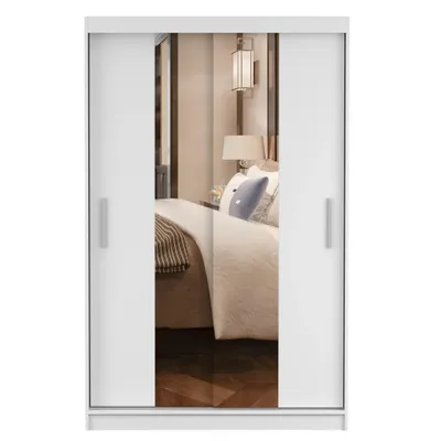 Produktbild von Schwebetürenschrank Kleiderschrank 120cm Weiß/Weiß mit Spiegeln Neomi 01