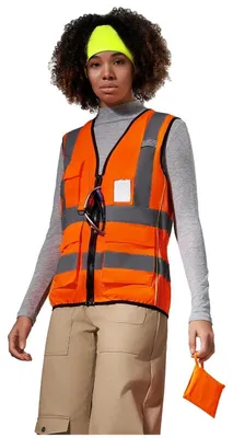 Produktbild von Arbeitsweste Warnweste Damen Sicherheitsweste Laufweste mit Reißverschluss und Taschen 3XL Orange
