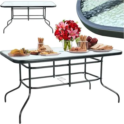 Produktbild von Gartentisch 140 x 80 cm in Glas Terrassentisch Wetterfest Buffettisch Partytisch für Garten Terrasse und Balkon | 4-6 Personen | Outdoor Esstisch Campingtisch | Schwarz