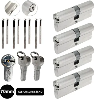 Produktbild von 4x Profil Zylinderschloss Schließzylinder Tür Zylinder Profilzylinder 70mm (35/35mm) Gleichschließend