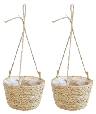 Produktbild von 2 Hängekörbe aus natürlichem Seegras, gewebte Blumentopfaufhänger mit Seil für Pflanzen
