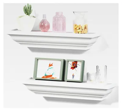 Produktbild von Wandregal Weiß 2er Set, Holzregal für Küche 43x10x7.5cm, Wandboard für Bilder und Bücher im Schlafzimmer, Wohnzimmer und Badezimmer