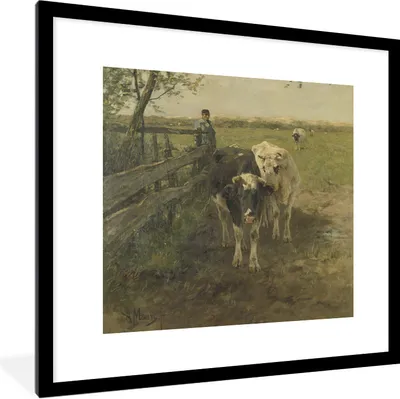 Produktbild von MuchoWow® Gerahmtes Poster Der Milchwagen - Gemälde von Anton Mauve 40x40 cm - Poster mit Schwarzem Bilderrahmen Wandposter Rahmen Foto Bilder - Poster - Plakat im Rahmen