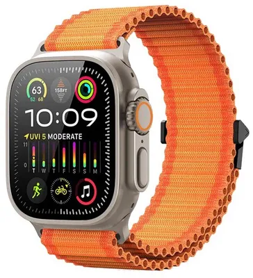 Produktbild von Stravo Outdoor-Nylonarmband für Apple Watch 44/45/46/49 mm Serie 4-11, SE 1/2/3 & Ultra 1/2/3 – Trail Loop, verstellbar – Orange