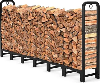 Immagine prodotto di Porta-legna da esterno in metallo per patio e terrazza, 2,4 m, acciaio, nero