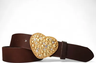 Produktbild von Ledergürtel Damen Echtleder 4 cm, Herz-Schnalle gold Strass, FRONHOFER