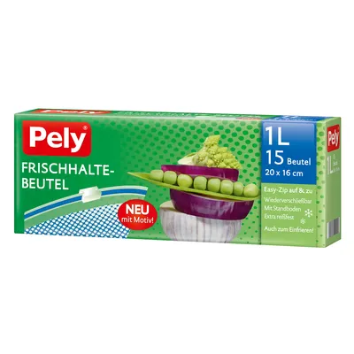 Image de Sachets fraîcheur Pely avec fermeture de sécurité 1 litre 15 pièces