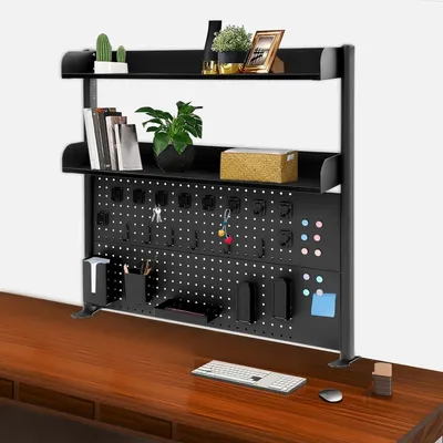 Immagine prodotto di Organizzatore per scaffali a giorno – Metallo nero – Regolabile – Soluzione salvaspazio per ufficio e studio