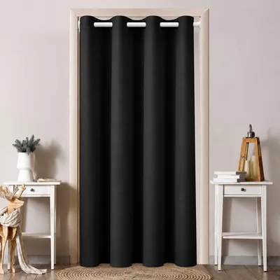 Produktbild von Türvorhang Blickdicht Vorhang mit Ösen Wärmeisolierend Thermovorhang Gardine Raumteiler, Schwarz, B132xH203cm