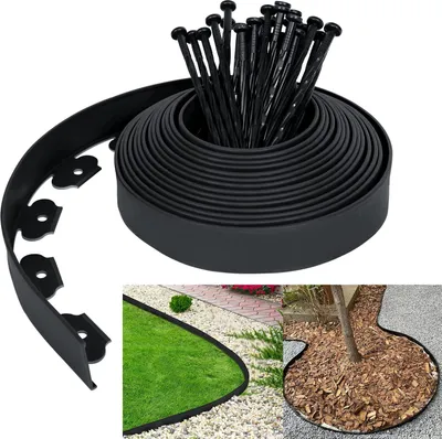 Produktbild von Sessamen-LP Rasenkante Kunstoff 20m - Flexible Lawn Edging mit Erdanker Plastic Beeteinfassung Gartenzaun Beetumrandung Rasenbegrenzung Lawn Border Garten Dekorativ, Schwarz