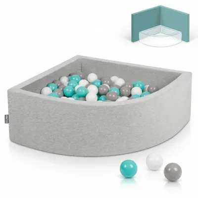 Obrázek produktu pro KiddyMoon 90x30cm/200 míčků ∅ 7cm Trojúhelníkový Suchý Bazén s míčky Certifikováno vyrobeno v EU, Světle Šedá: Bílá/Šedá/Světle Tyrkysová