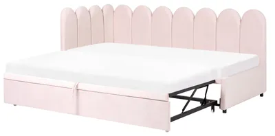 Zdjęcie produktu dla BELIANI Łóżko wysuwane pastelowy róż welurowe 90/180 x 200 cm ze stelażem dziecięce pikowane