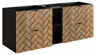 Zdjęcie produktu dla Szafka Łazienkowa Wisząca Pod Umywalkę 140X46Cm Rensan Czarny Dąb Z Regałem