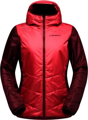 Rote und dunkelrote Jacke mit Kapuze und Reißverschluss von La Sportiva