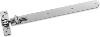 A metal gate hinge on a white background.