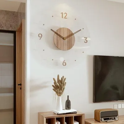 Zdjęcie produktu dla Zegar z litego drewna i kwarcu, minimalistyczny zegar ścienny do salonu, elegancki zegar ścienny bez ramki, średnica 30 cm.