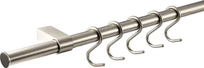Produktbild von Design Küchenrailsystem - Wand-Railsystem Küche - Edelstahl-Optik - Schienen-Set Länge 600 mm - Railsystem mit 5 S-Haken - Befestigungsmaterial - Komplettset Metall Küchenstange
